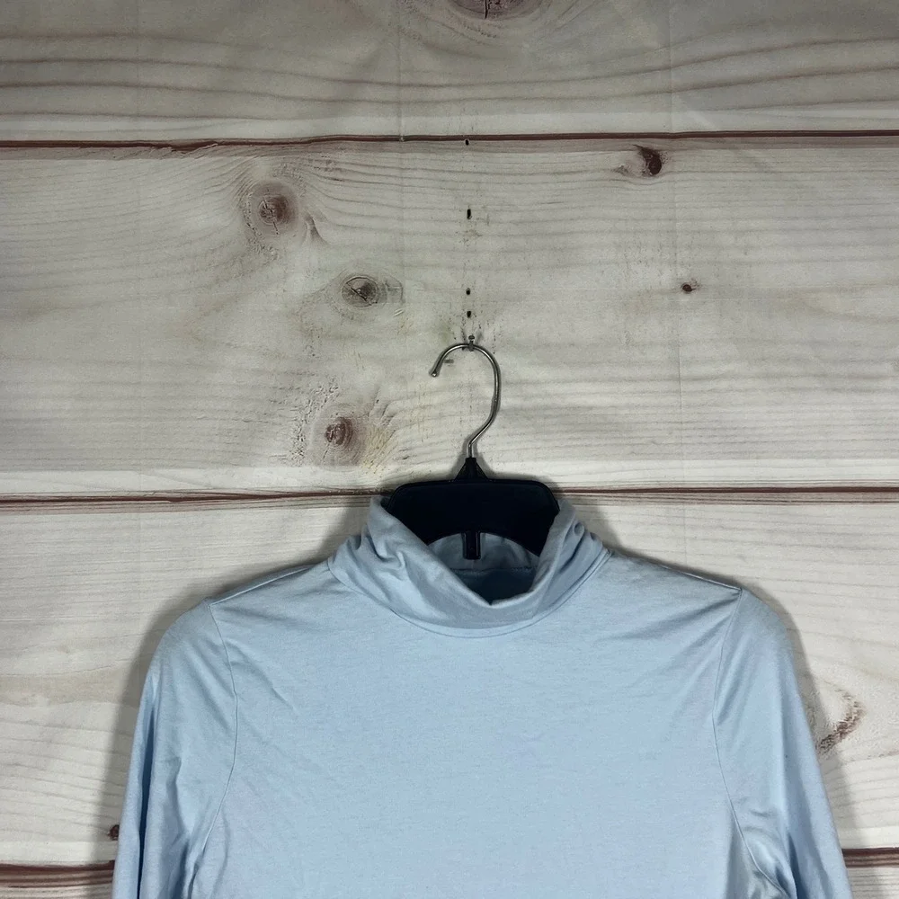 Lands' End Shaped Fit T-Shirt Women Medium Blue Solid Turtleneck Long Sleeve Top